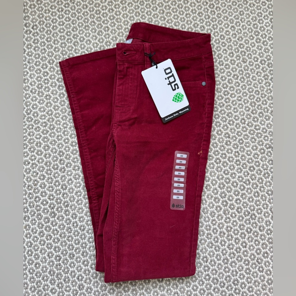 NWT Stio Rivet Cord Pants Women Size 8 Organic Slim Straight Red Roasted‎ Beet
